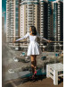 Long Sleeves Satin Ruched Bust Mini Party Dress